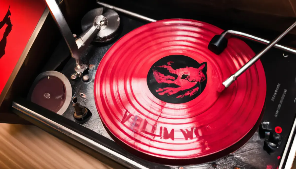 Red vinyl on steampunk record player